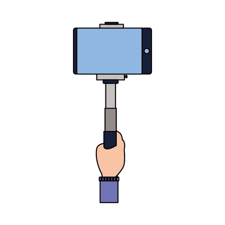 hand with cellphone in stick selfie vector illustrationのイラスト素材