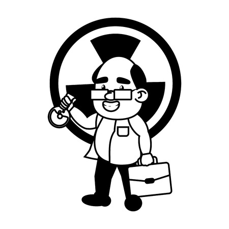 scientific professor with test tube and suitcase vector illustration monochromeのイラスト素材