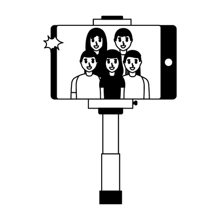 cellhpone people group taking selfie vector illustration monochromeのイラスト素材