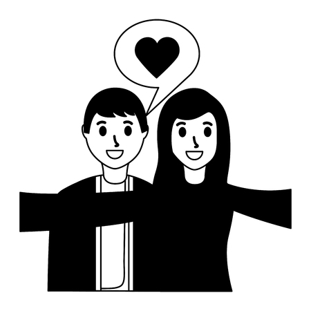 smiling couple love taking selfie vector illustration monochromeのイラスト素材
