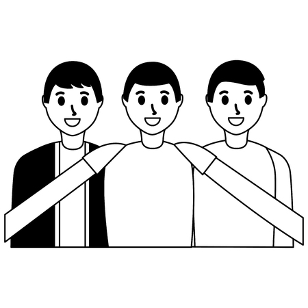 smiling friends men taking selfie vector illustration monochromeのイラスト素材