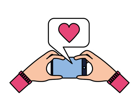 hands with cellphone love taking selfie vector illustrationのイラスト素材