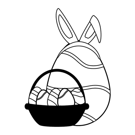 happy easter eggs basket and ears vector illustrationのイラスト素材
