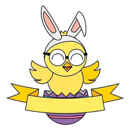 cute chick easter with ears and eyeglasses vector illustrationのイラスト素材