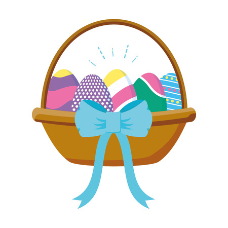 happy easter egg in basket vector illustrationのイラスト素材