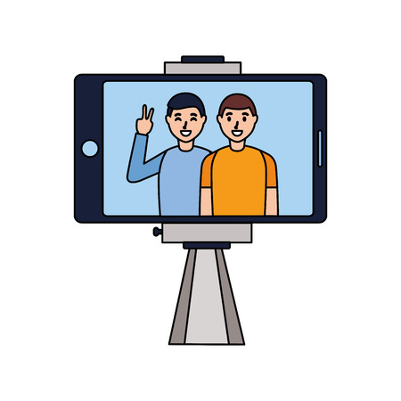 cellphone with two men taking selfie vector illustrationのイラスト素材