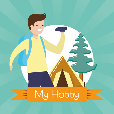 man with binoculars camping hobby vector illustrationのイラスト素材