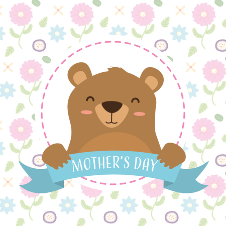 cute bear baby flowers background happy mothers day vector illustrationのイラスト素材