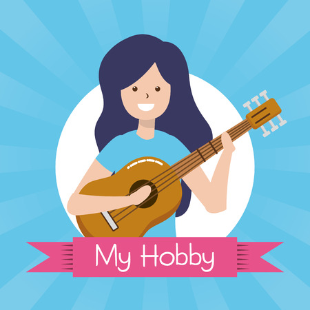 woman playing guitar - my hobby label design vector illustrationのイラスト素材