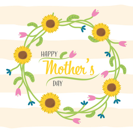 wreath flowers decoration floral happy mothers day vector illustrationのイラスト素材