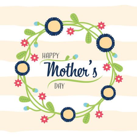 wreath flowers decoration floral happy mothers day vector illustrationのイラスト素材