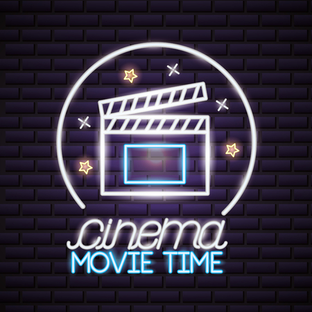 clapboard cinema movie time neon vector illustrationのイラスト素材