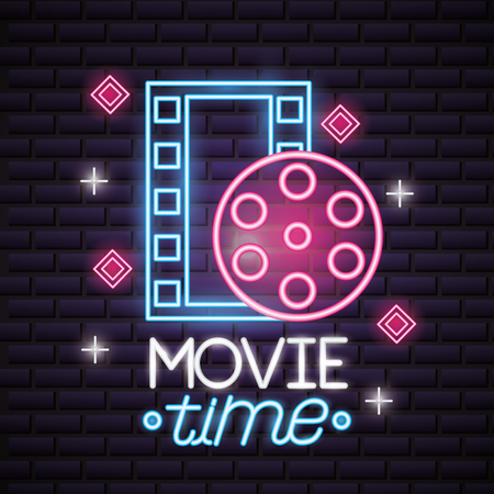 film reel strip movie time neon vector illustrationのイラスト素材