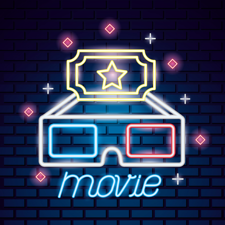 3d glasses ticket movie time neon vector illustrationのイラスト素材