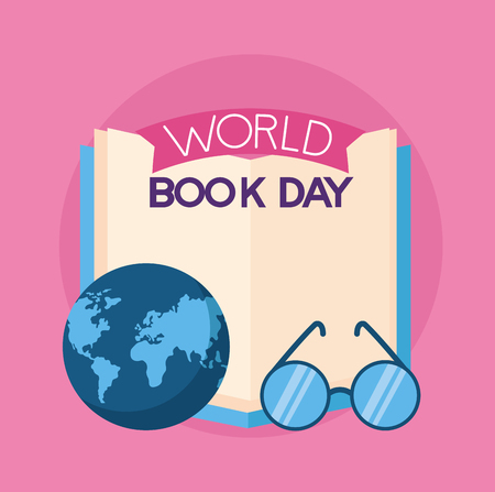 eyeglasses and globe world book day vector illustrationのイラスト素材
