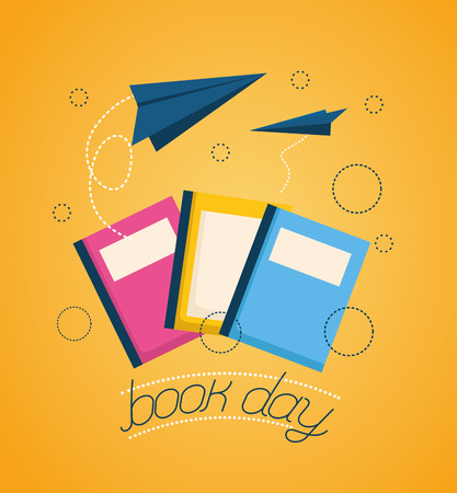 world book day books paper planes fly vector illustrationのイラスト素材