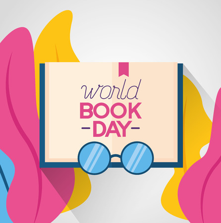 world book day eyeglasses leaves background vector illustrationのイラスト素材