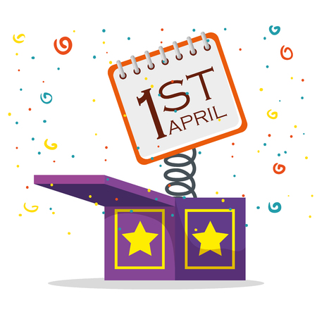 funny box with calendar to fools day celebration vector illustrationのイラスト素材
