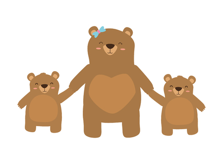 mom bear and son daughter cartoon vector illustrationのイラスト素材