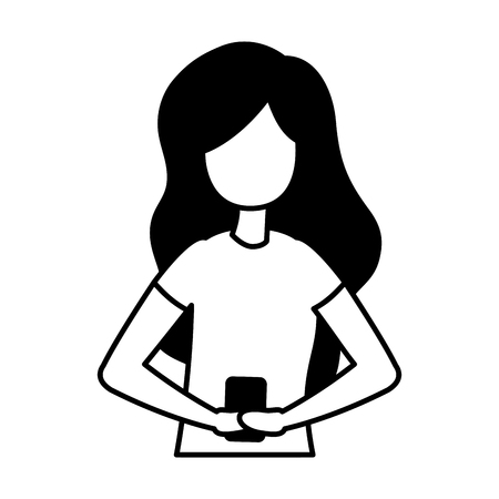 young woman with smartphone avatar character vector illustration designのイラスト素材
