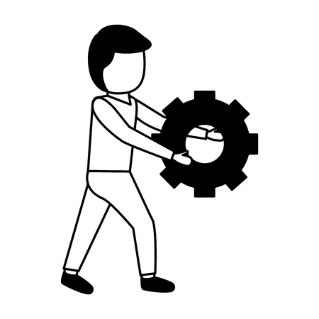 man holding gear work white background vector illustrationのイラスト素材