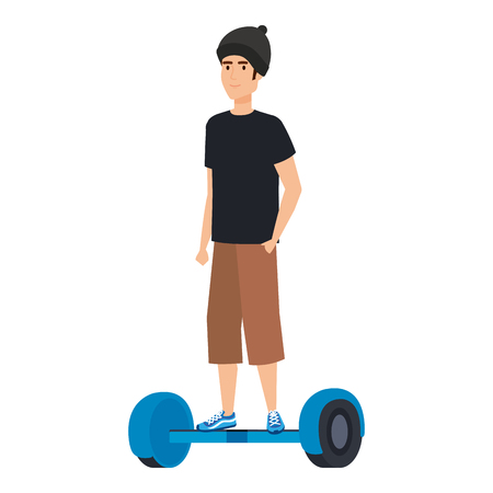 young man in hoverboard electric vector illustration designのイラスト素材