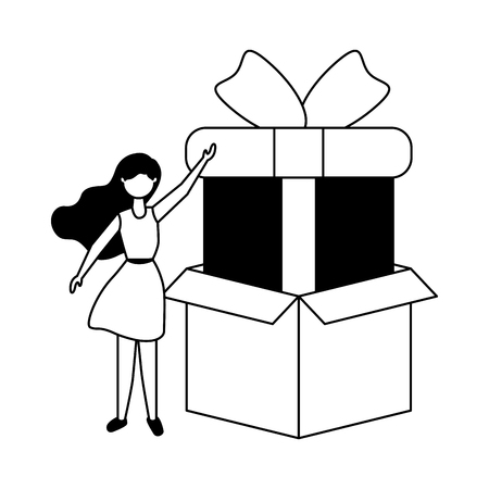 woman online shopping cardboard box and gift vector illustrationのイラスト素材