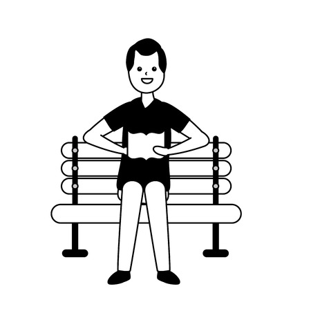 man reading book in the bench - my hobby vector illustrationのイラスト素材