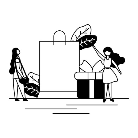 women online shopping bag gift vector illustrationのイラスト素材