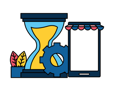 mobile hourglass gear online shopping vector illustrationのイラスト素材