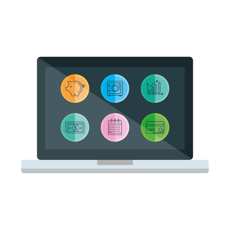 laptop with set business icons vector illustration designのイラスト素材