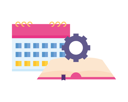 book calendar and gear white background vector illustrationのイラスト素材