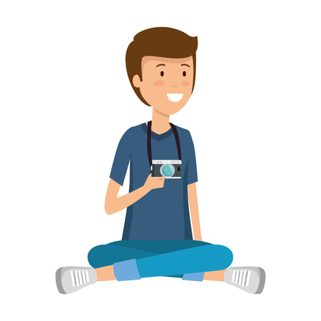 tourist man with camera photographic character vector illustration designのイラスト素材
