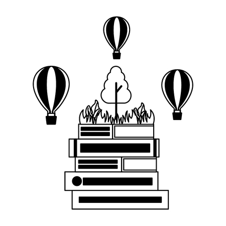 books hot air balloons tree world book day vector illustrationのイラスト素材