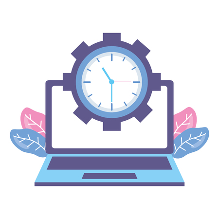laptop computer clock time work vector illustrationのイラスト素材
