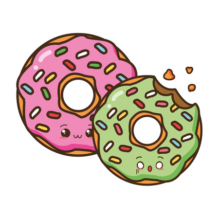 kawaii cartoon sweet donuts on white background vector illustrationのイラスト素材