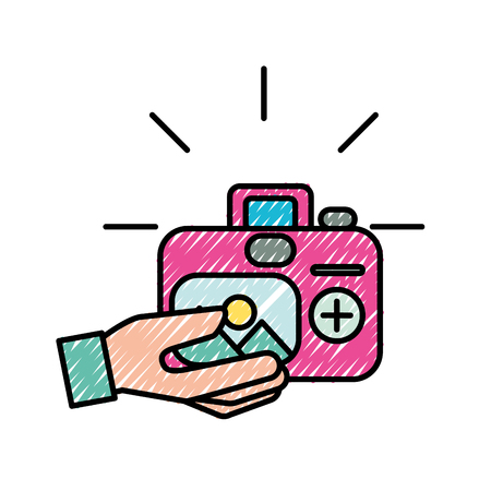 hand with photographic camera picture art vector illustrationのイラスト素材