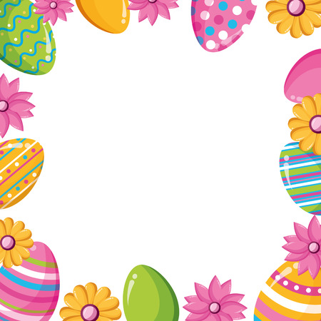 happy easter eggs flowers frame vector illustrationのイラスト素材