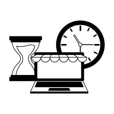 laptop clock online shopping time vector illustrationのイラスト素材