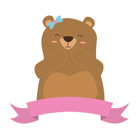 cute bear and ribbon decoration vector illustrationのイラスト素材