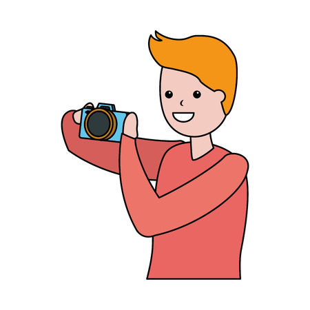 man taking photo with camera vector illustrationのイラスト素材