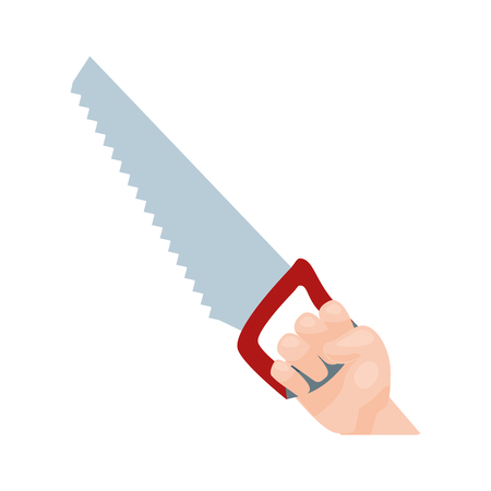 hand holding saw on white background vector illustrationのイラスト素材