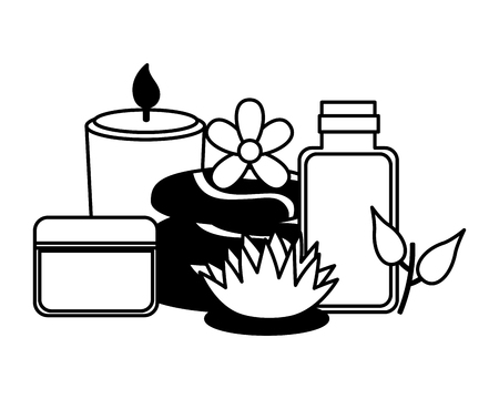 cosmetics products stones candle flower spa treatment vector illustrationのイラスト素材
