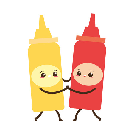 kawaii sauces love fast food cartoon vector illustrationのイラスト素材