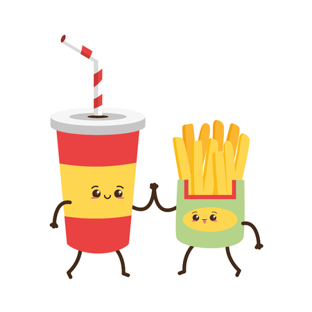kawaii soda french fries fast food cartoon vector illustrationのイラスト素材