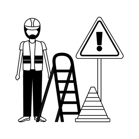 workers construction bricks stairs sign vector illustrationのイラスト素材