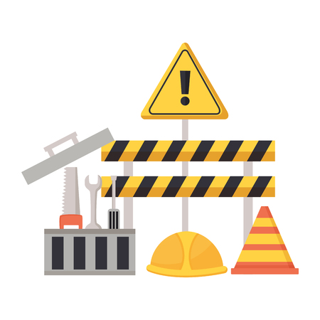 construction equipment repair toolbox tools barrier helmet equipment vector illustrationのイラスト素材
