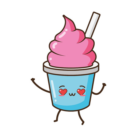 kawaii ice cream fast food cartoon vector illustrationのイラスト素材