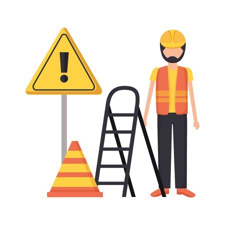 workers construction bricks stairs sign vector illustrationのイラスト素材