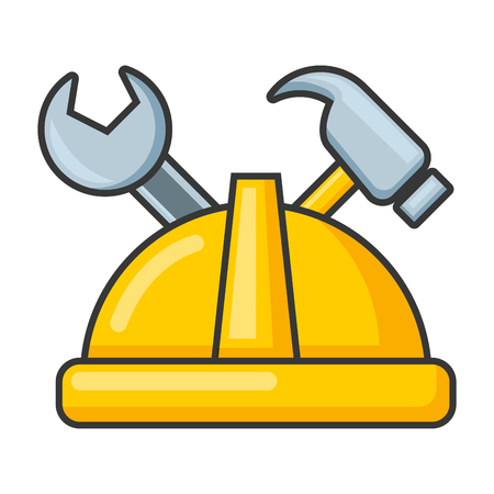 helmet wrench and hammer on white background vector illustrationのイラスト素材